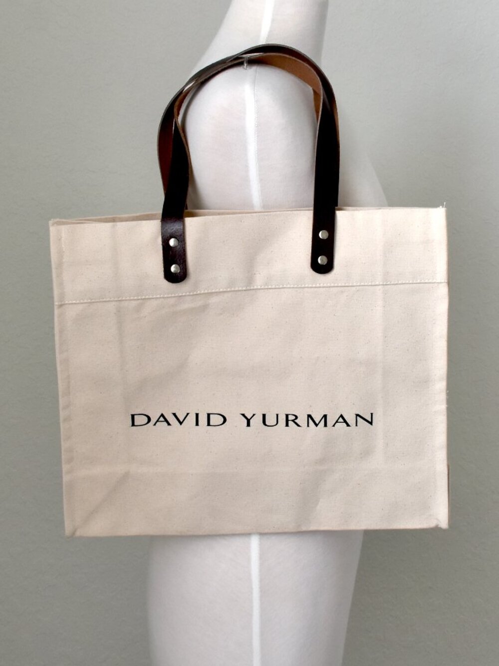 David Yurman Canvas Tote Shoulder Bag Brown Genuine Leather Straps Handles